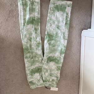 Light green tie die white denim jeans